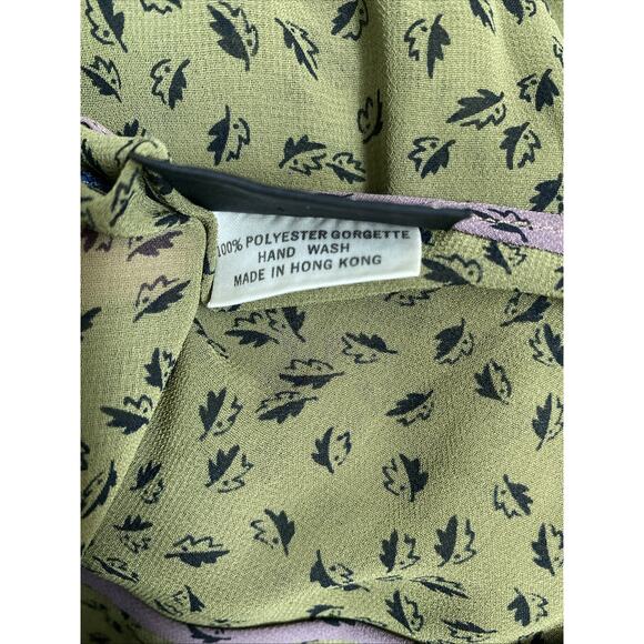 Diane Freis Midi Dress Green Floral Print 3/4Sleeve Round Neck Elastic Waist M L - Picture 7 of 7